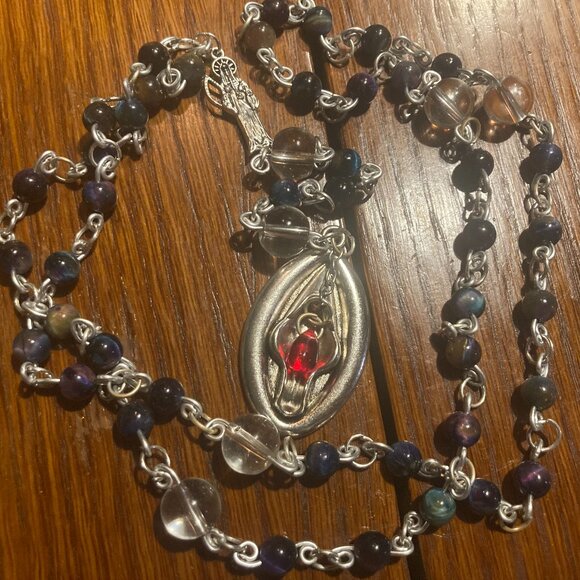 Handmade Feminist Rosary with Multi Color Tigers Eye and Glass Beads - Picture 1 of 3
